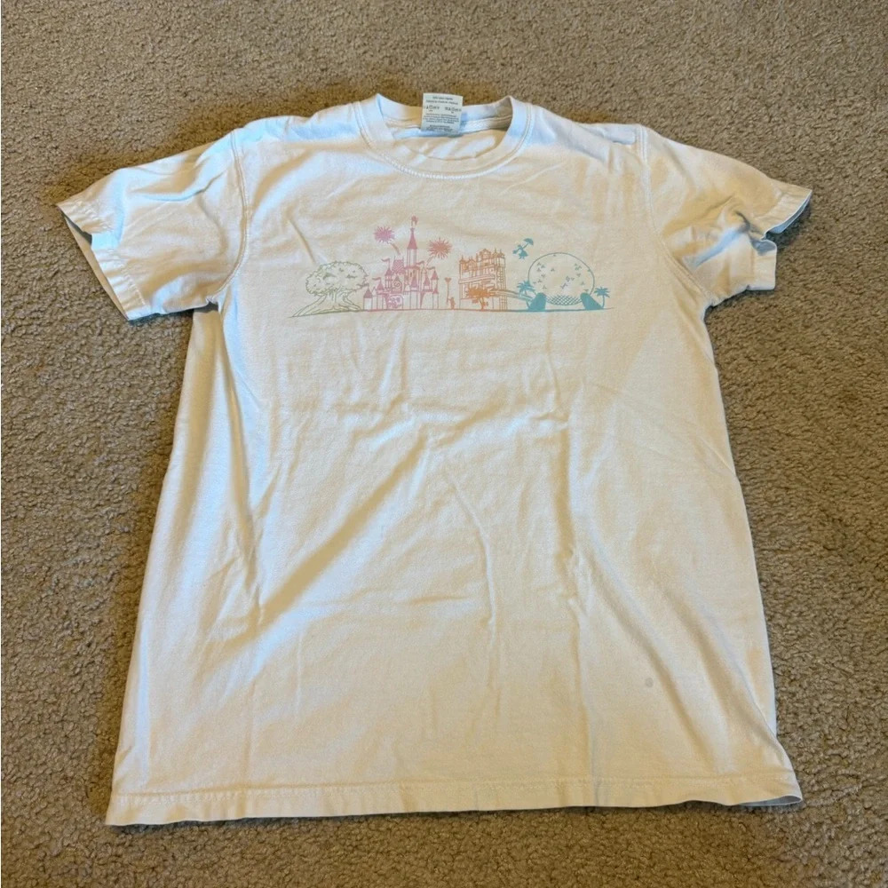 Disney World 50th Anniversary Skyline T-Shirt Comfort Colors White Small
